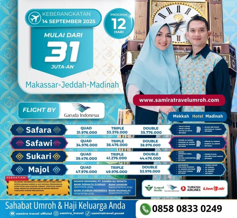 Promo Umroh September Makassar Jeddah 12 Hari 31 Juta Samira Travel - WA 0858 0833 0249