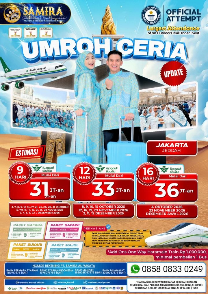 Promo Umroh 16 Hari Jakarta November 2026 Samira Travel Saudia Airlines 36 Juta - WA 0858 0833 0249