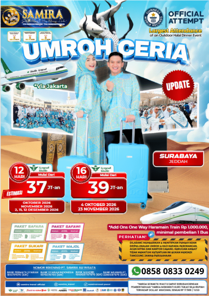 Promo Umroh November 2026 Surabaya Jeddah Samira Travel 16 Hari 39 Juta Saudia Airlines WA 0858 0833 0249